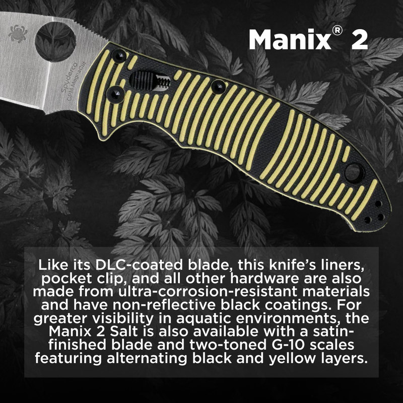 Spyderco Manix 2 Salt Yellow/Black 3.37in Plain Edge Folding Pocket Knife (C101GBKYLMCP2)