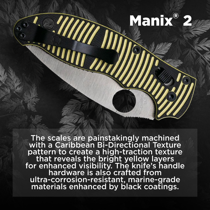 Spyderco Manix 2 Salt Yellow/Black 3.37in Plain Edge Folding Pocket Knife (C101GBKYLMCP2)