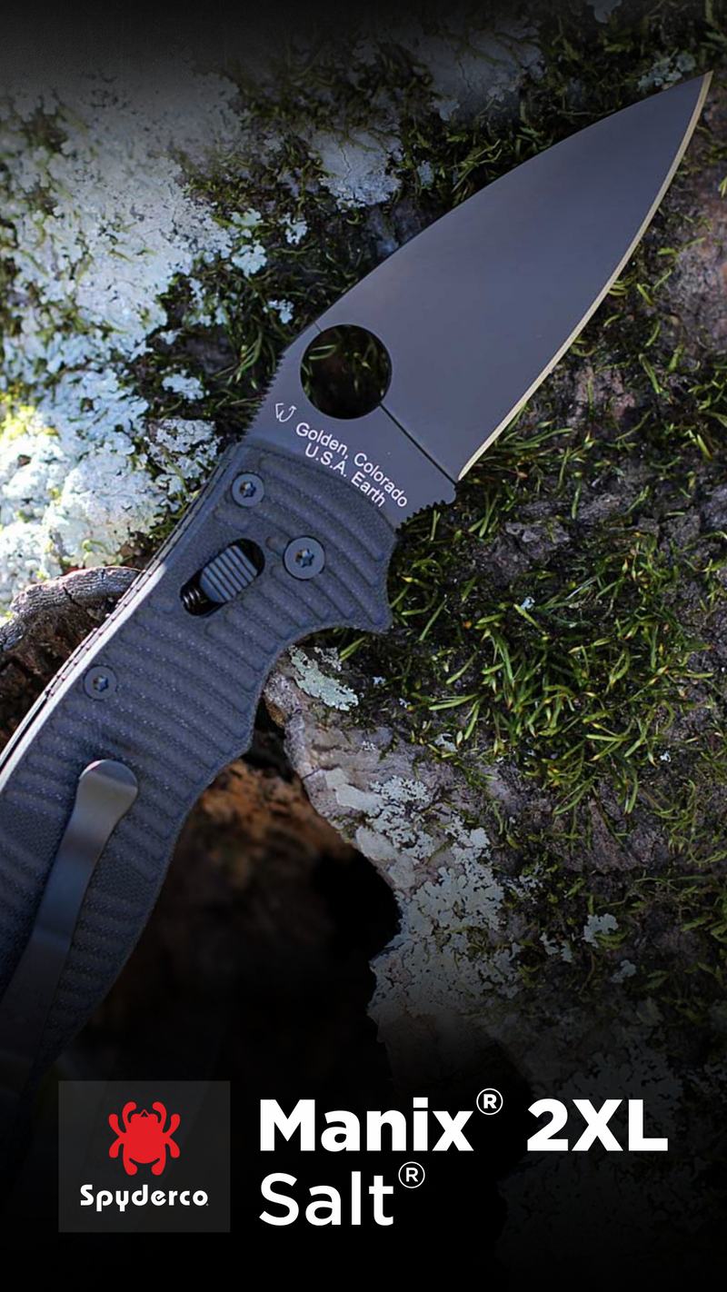 Spyderco Manix 2XL Salt Black G-10 CPM MagnaCut 3.85" Black Blade Folding Pocket Knife (C95GMCBKP2)