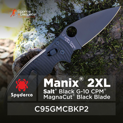 Spyderco Manix 2XL Salt Black G-10 CPM MagnaCut 3.85" Black Blade Folding Pocket Knife (C95GMCBKP2)