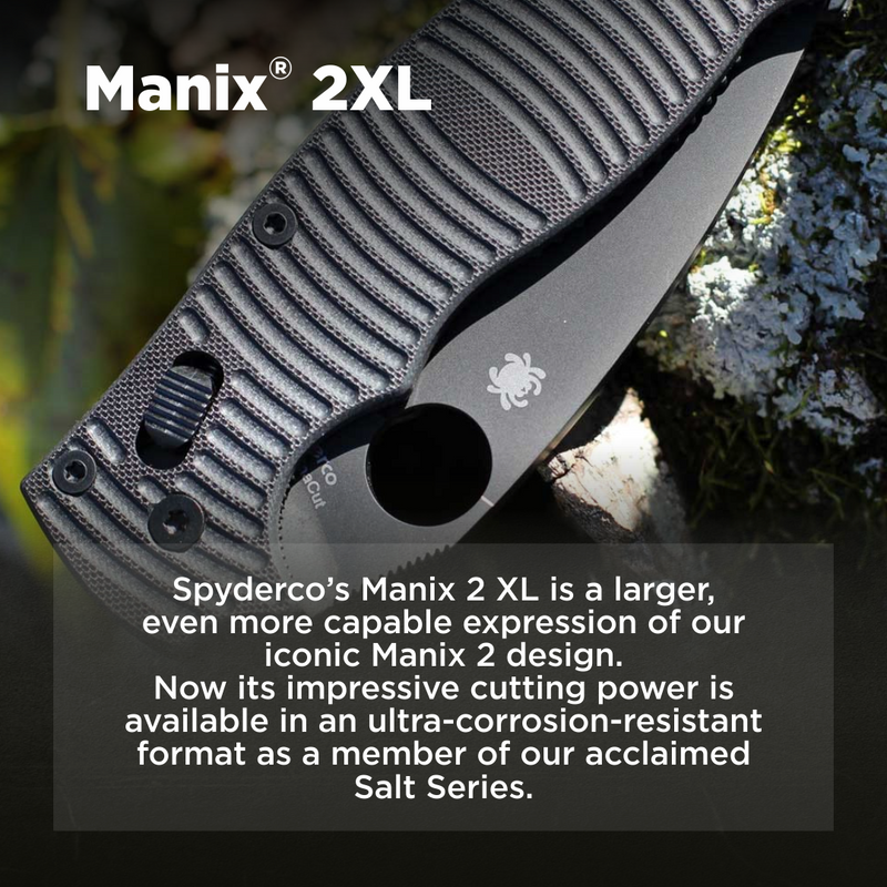 Spyderco Manix 2XL Salt Black G-10 CPM MagnaCut 3.85" Black Blade Folding Pocket Knife (C95GMCBKP2)