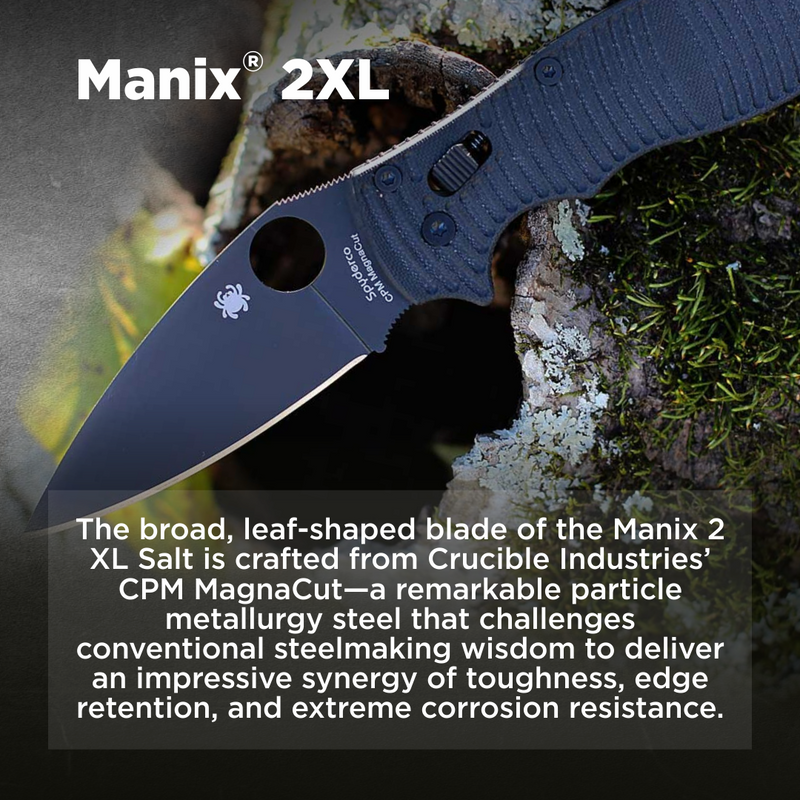 Spyderco Manix 2XL Salt Black G-10 CPM MagnaCut 3.85" Black Blade Folding Pocket Knife (C95GMCBKP2)