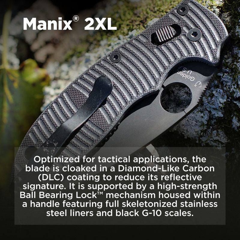 Spyderco Manix 2XL Salt Black G-10 CPM MagnaCut 3.85" Black Blade Folding Pocket Knife (C95GMCBKP2)