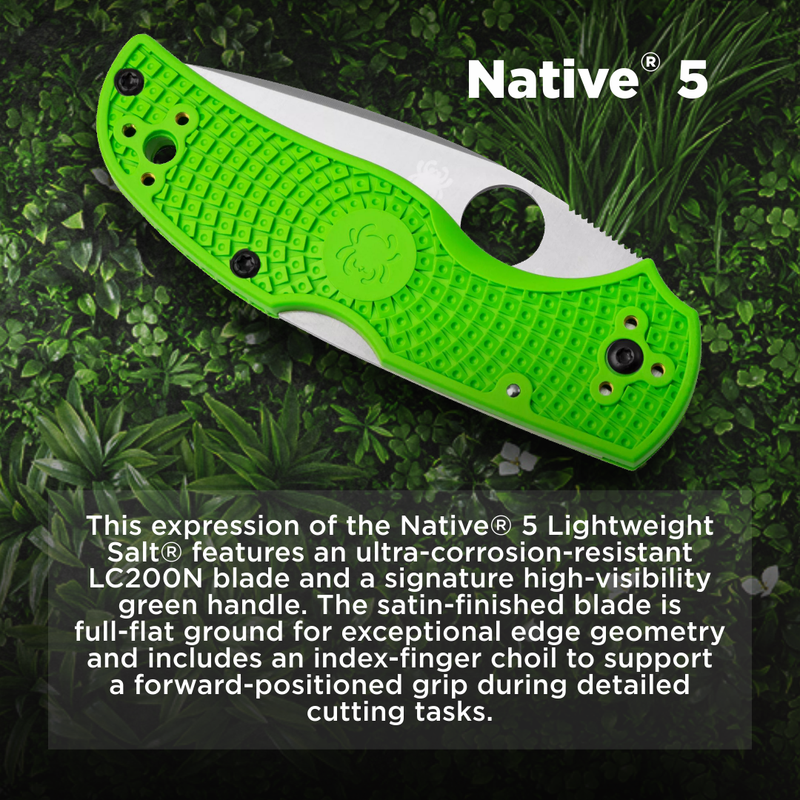 Spyderco Native 5 Lightweight Salt 2.95" LC200N SpyderEdge Folding Pocket Knife (C41SGR5)