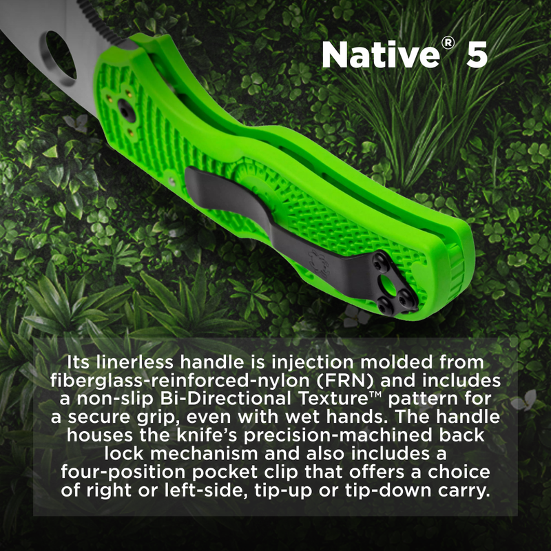 Spyderco Native 5 Lightweight Salt 2.95" LC200N SpyderEdge Folding Pocket Knife (C41SGR5)
