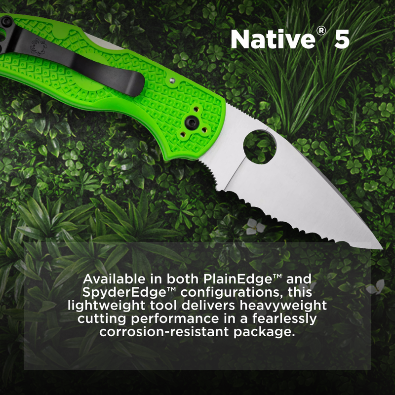 Spyderco Native 5 Lightweight Salt 2.95" LC200N SpyderEdge Folding Pocket Knife (C41SGR5)
