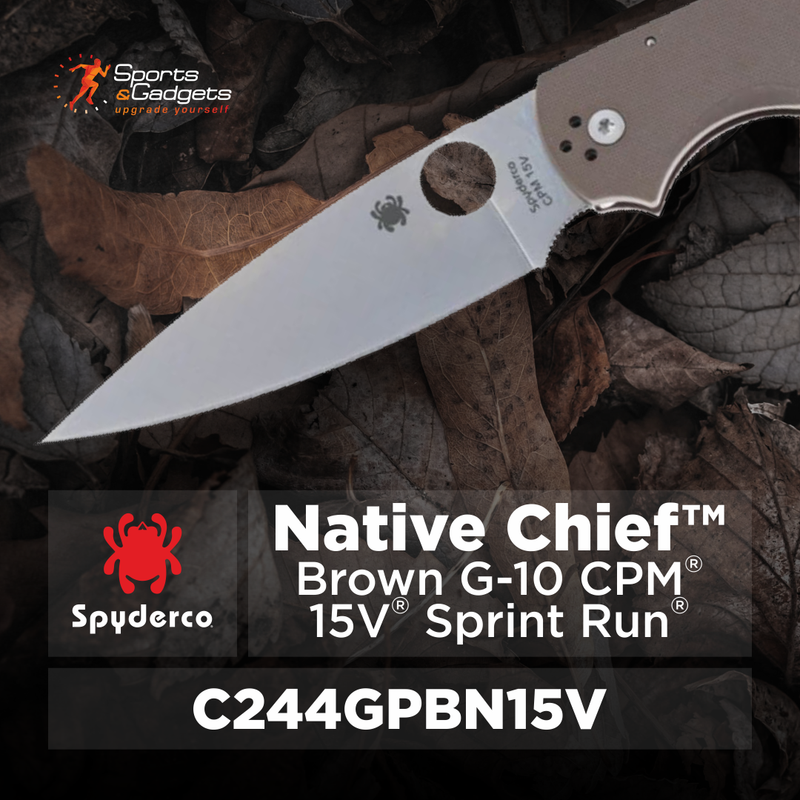 Spyderco Native Chief Brown G-10 CPM 15V Sprint Run Plain Edge 4.08" Folding Pocket Knife (C244GPBN15V)