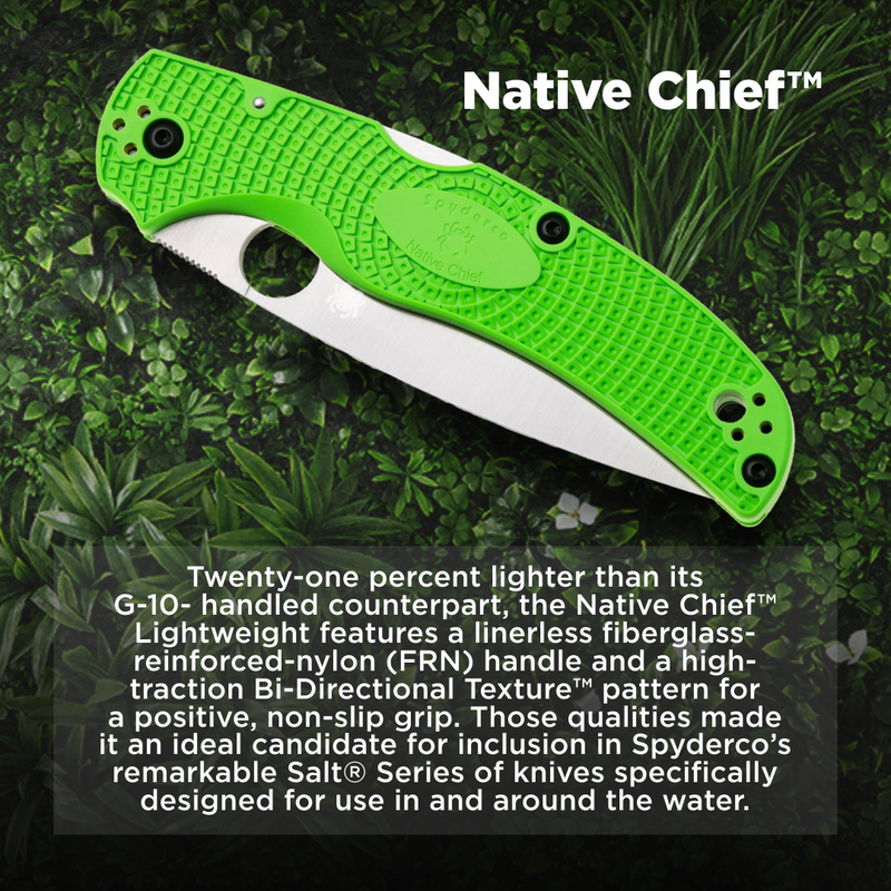 Spyderco Native Chief Lightweight Salt LC200N 4.02" SpyderEdge Folding Pocket Knife (C244SGR)