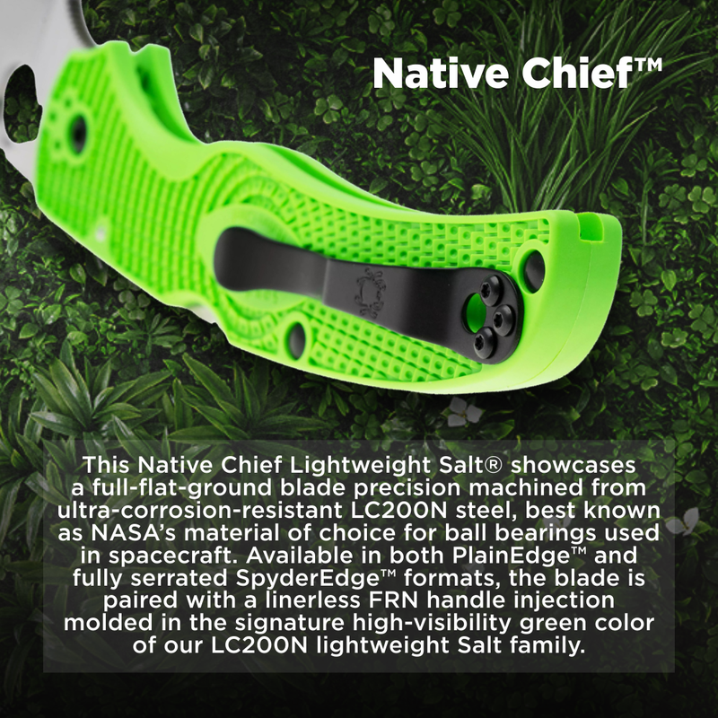 Spyderco Native Chief Lightweight Salt LC200N 4.02" SpyderEdge Folding Pocket Knife (C244SGR)