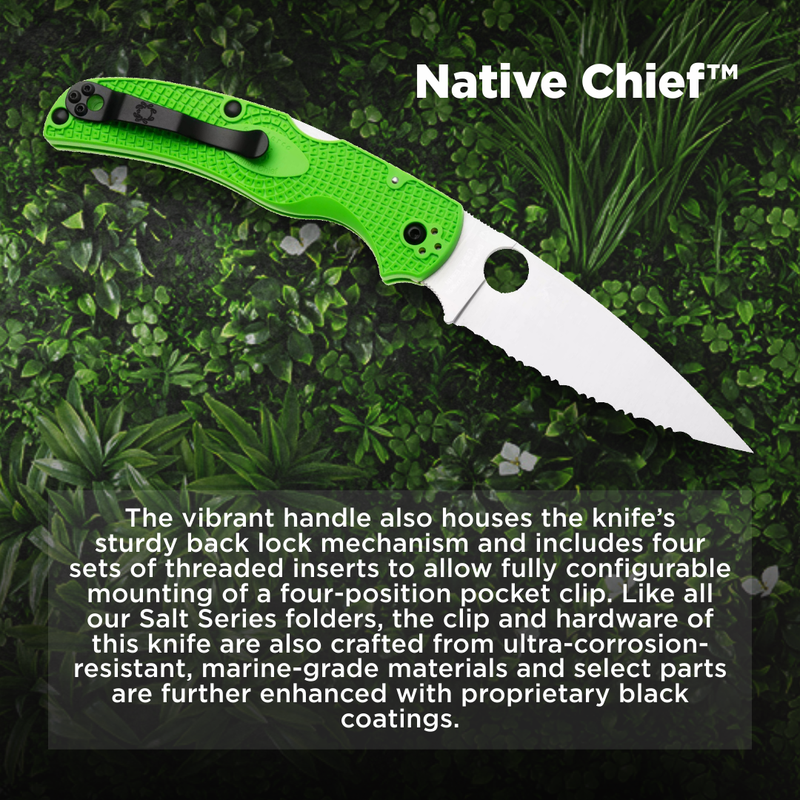 Spyderco Native Chief Lightweight Salt LC200N 4.02" SpyderEdge Folding Pocket Knife (C244SGR)