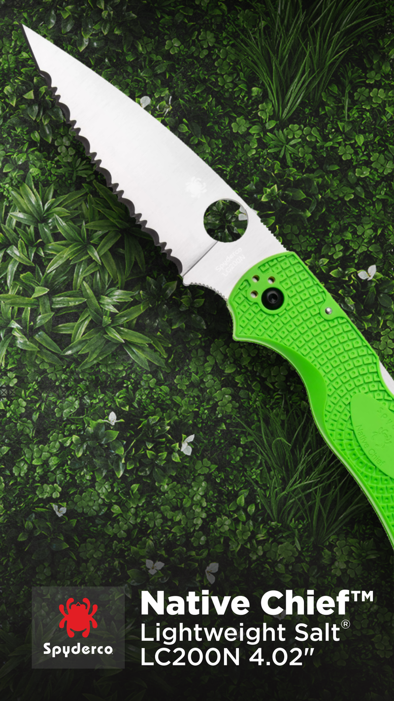 Spyderco Native Chief Lightweight Salt LC200N 4.02" SpyderEdge Folding Pocket Knife (C244SGR)