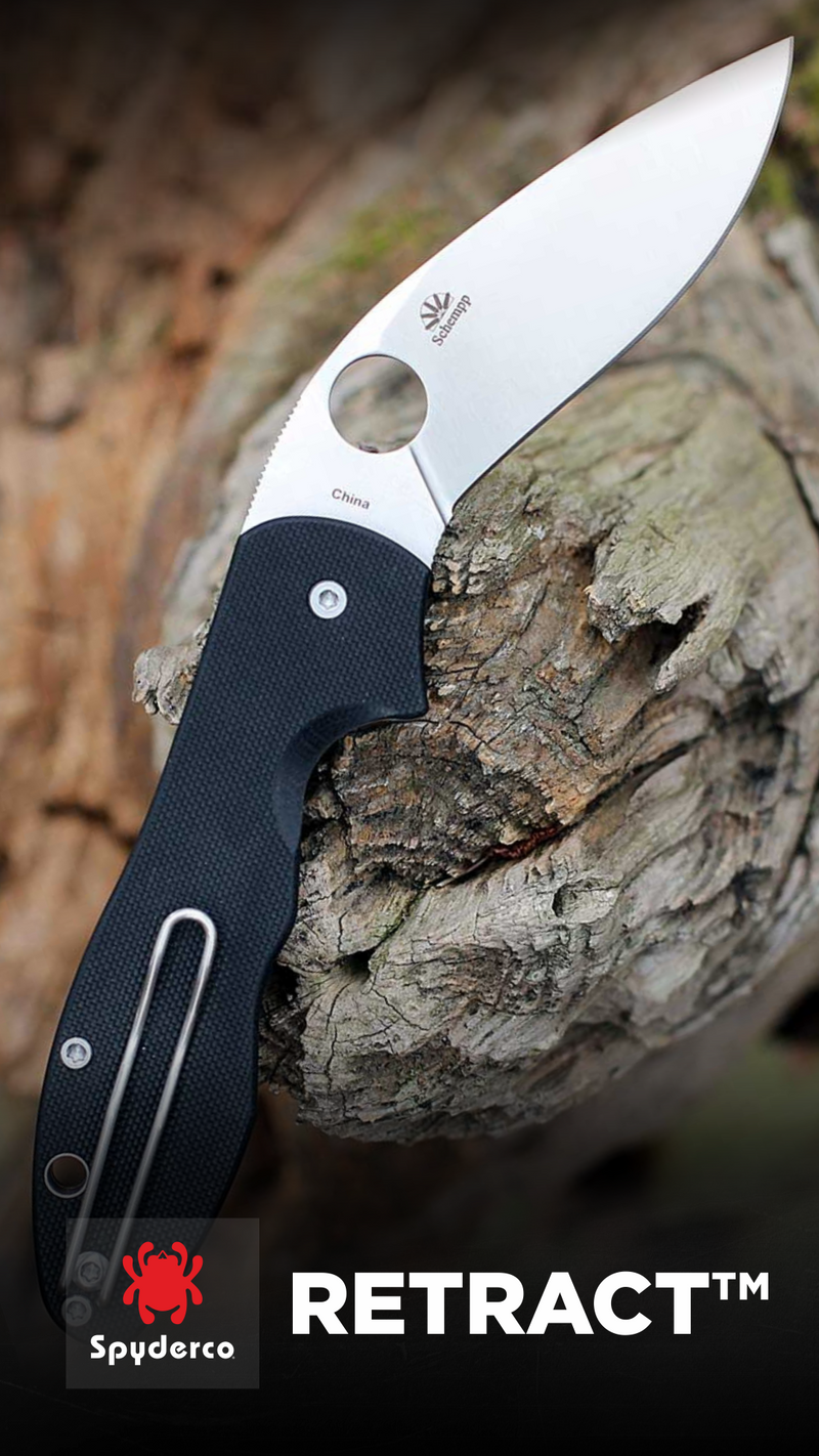 Spyderco Retract 3.4" Black G-10 Plain Edge Folding Pocket Knife (C276GP)