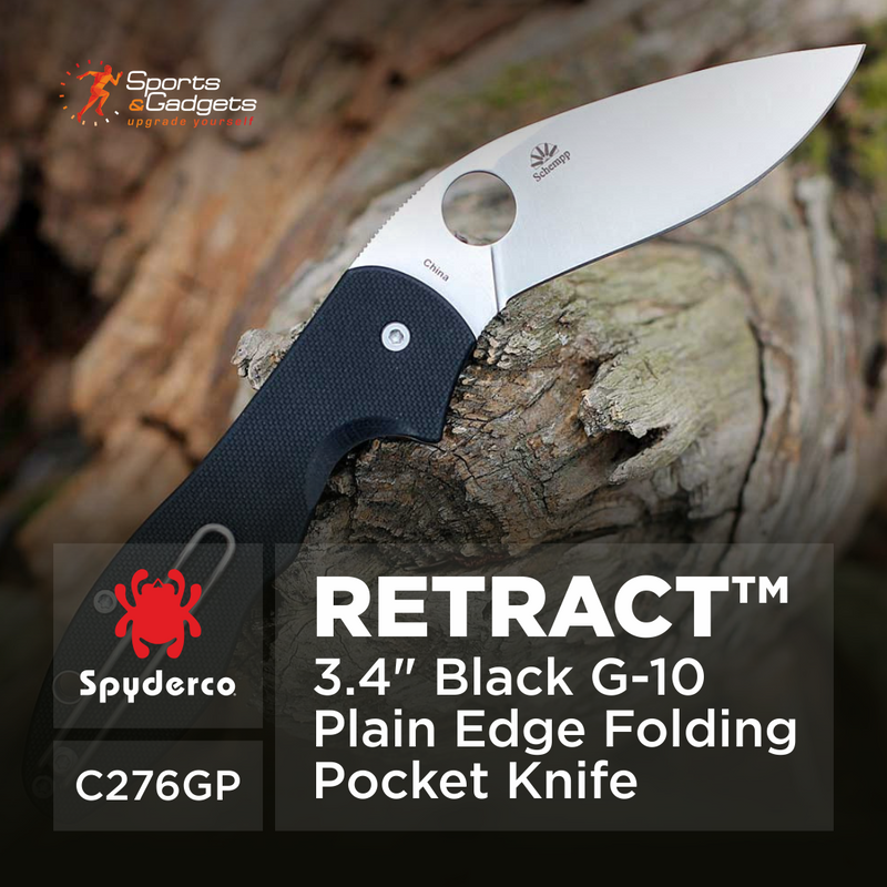 Spyderco Retract 3.4" Black G-10 Plain Edge Folding Pocket Knife (C276GP)