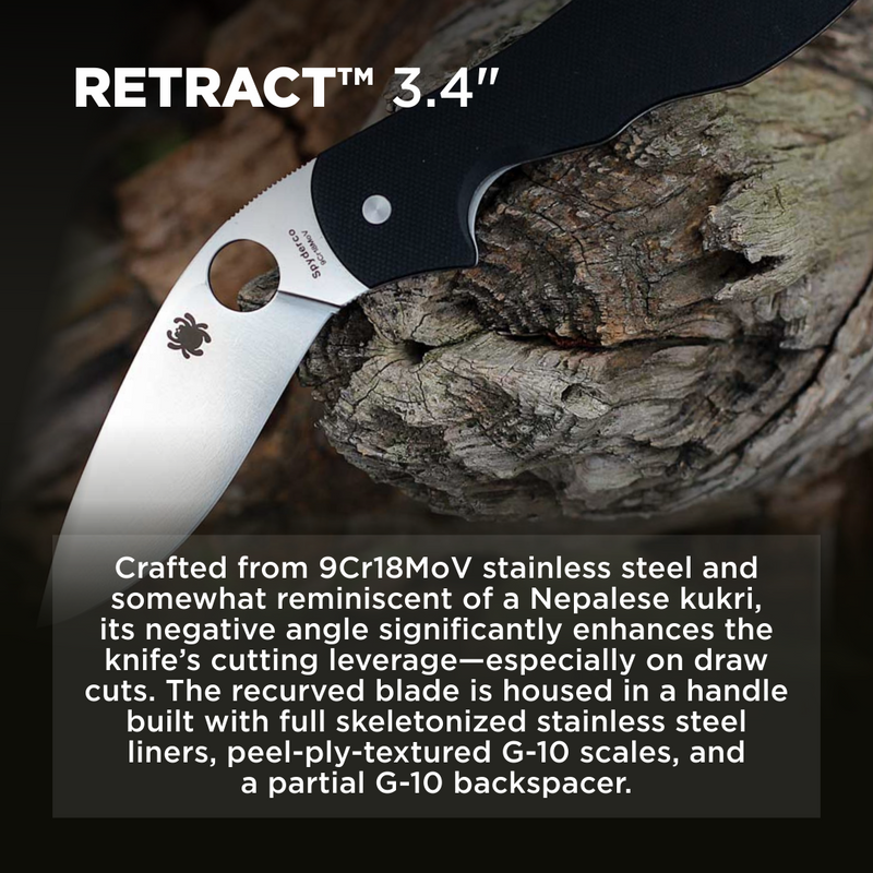 Spyderco Retract 3.4" Black G-10 Plain Edge Folding Pocket Knife (C276GP)