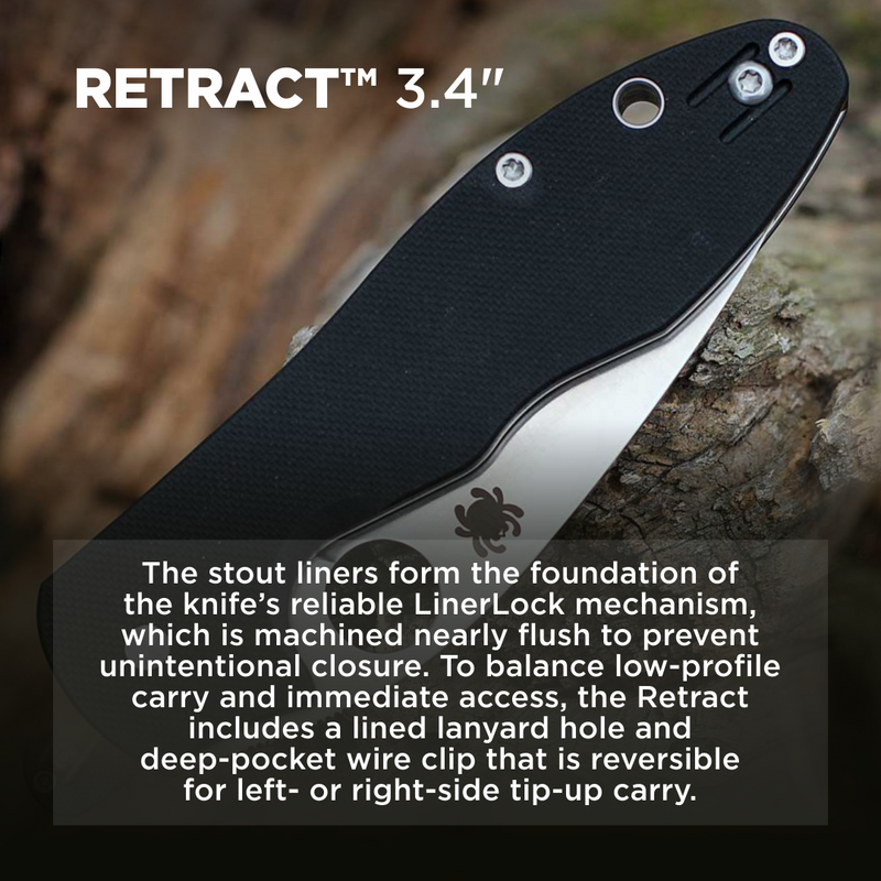 Spyderco Retract 3.4" Black G-10 Plain Edge Folding Pocket Knife (C276GP)