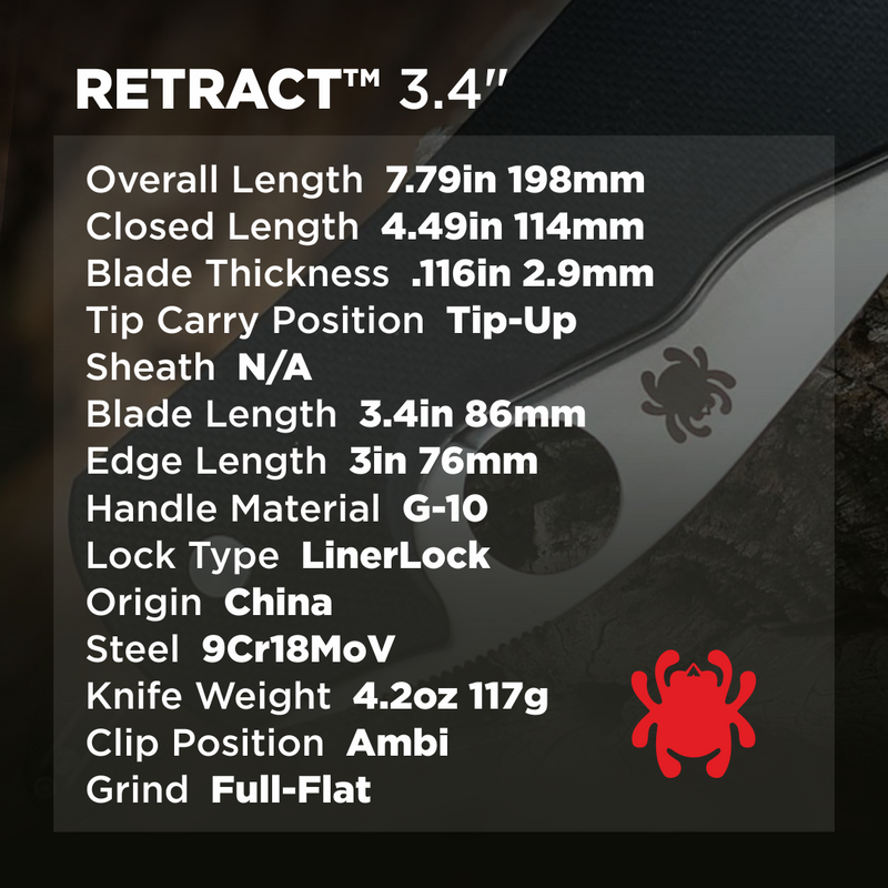 Spyderco Retract 3.4" Black G-10 Plain Edge Folding Pocket Knife (C276GP)