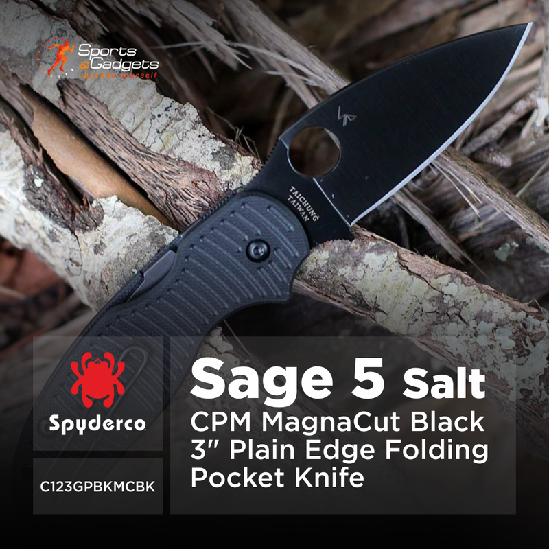 Spyderco Sage 5 Salt CPM MagnaCut Black 3" Plain Edge Folding Pocket Knife (C123GPBKMCBK)