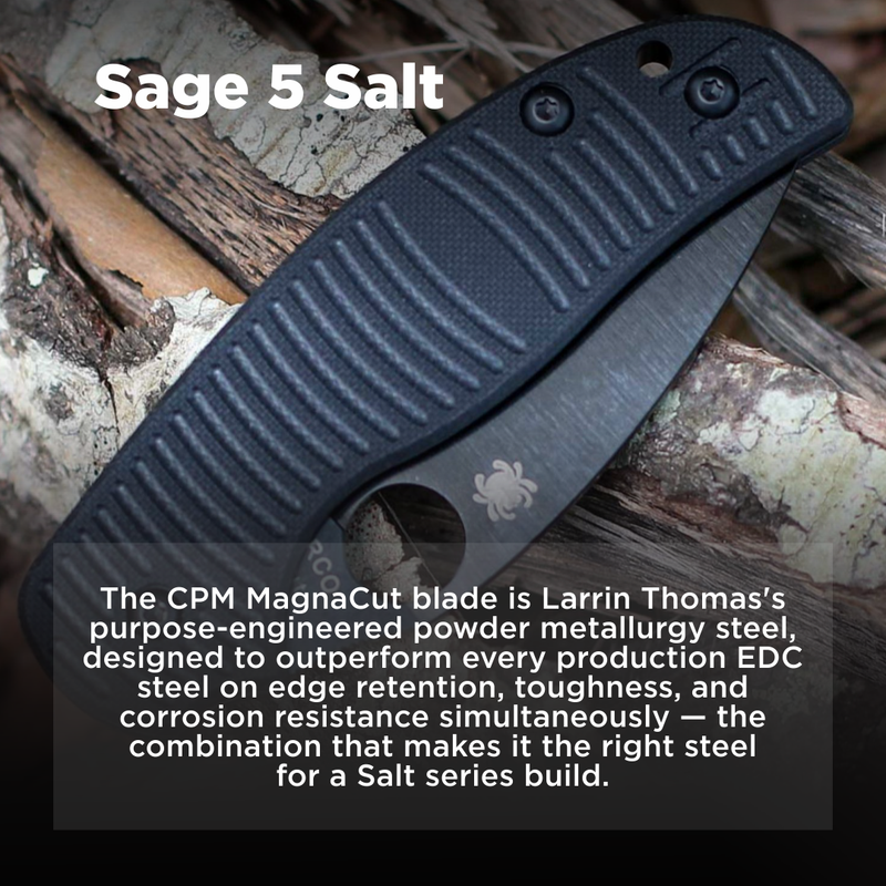 Spyderco Sage 5 Salt CPM MagnaCut Black 3" Plain Edge Folding Pocket Knife (C123GPBKMCBK)