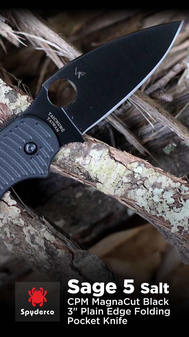 Spyderco Sage 5 Salt CPM MagnaCut Black 3" Plain Edge Folding Pocket Knife (C123GPBKMCBK)