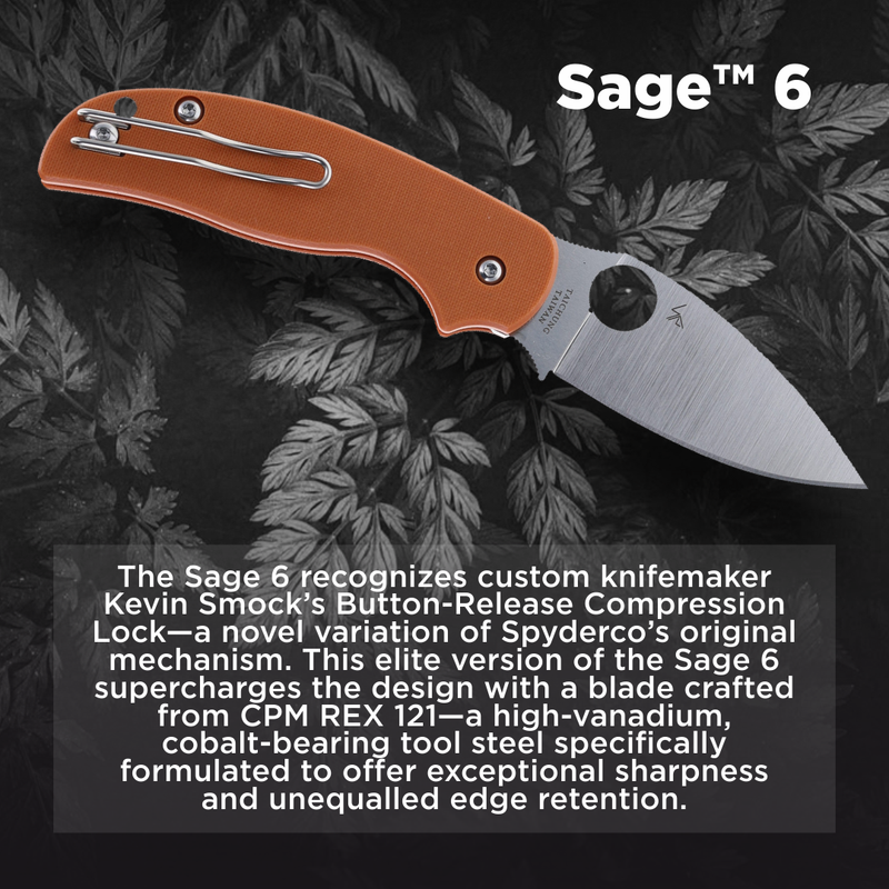 Spyderco Sage 6 CPM REX 121 Plain Edge 3" Folding Pocket Knife (C123GPBOR)