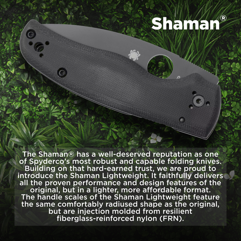 Spyderco Shaman Lightweight 3.58" Black Plain Edge Folding Pocket Knife (C229PBBK)