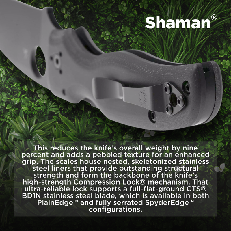 Spyderco Shaman Lightweight 3.58" Black Plain Edge Folding Pocket Knife (C229PBBK)