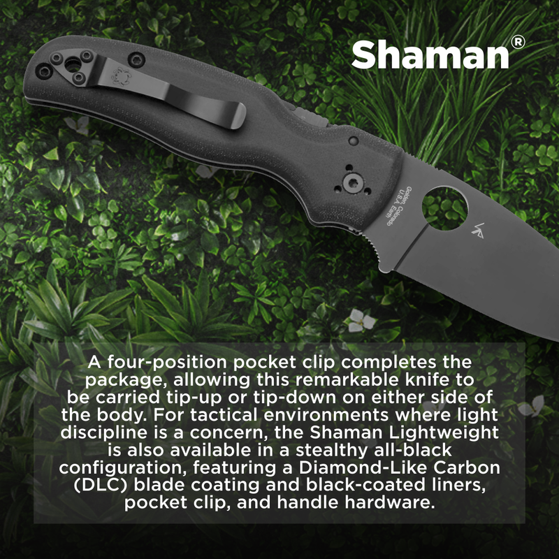 Spyderco Shaman Lightweight 3.58" Black Plain Edge Folding Pocket Knife (C229PBBK)