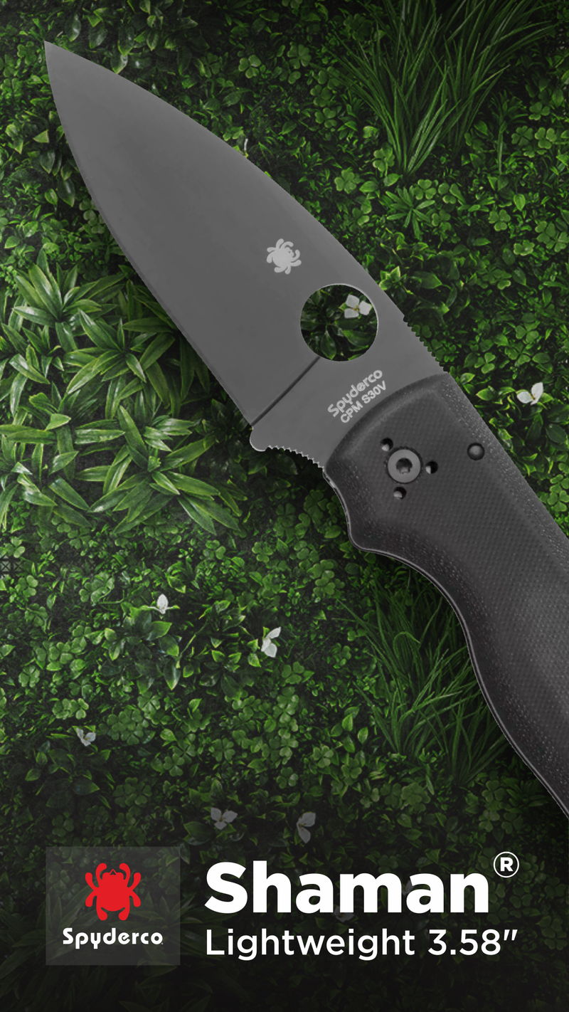 Spyderco Shaman Lightweight 3.58" Black Plain Edge Folding Pocket Knife (C229PBBK)