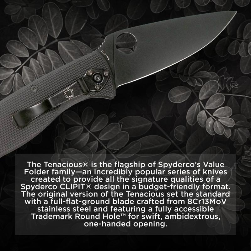 Spyderco Tenacious G-10 3.39" Plain Edge Black Oxide Folding Pocket Knife (C122GBBKP)