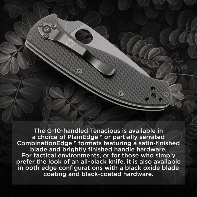 Spyderco Tenacious G-10 3.39" Plain Edge Black Oxide Folding Pocket Knife (C122GBBKP)