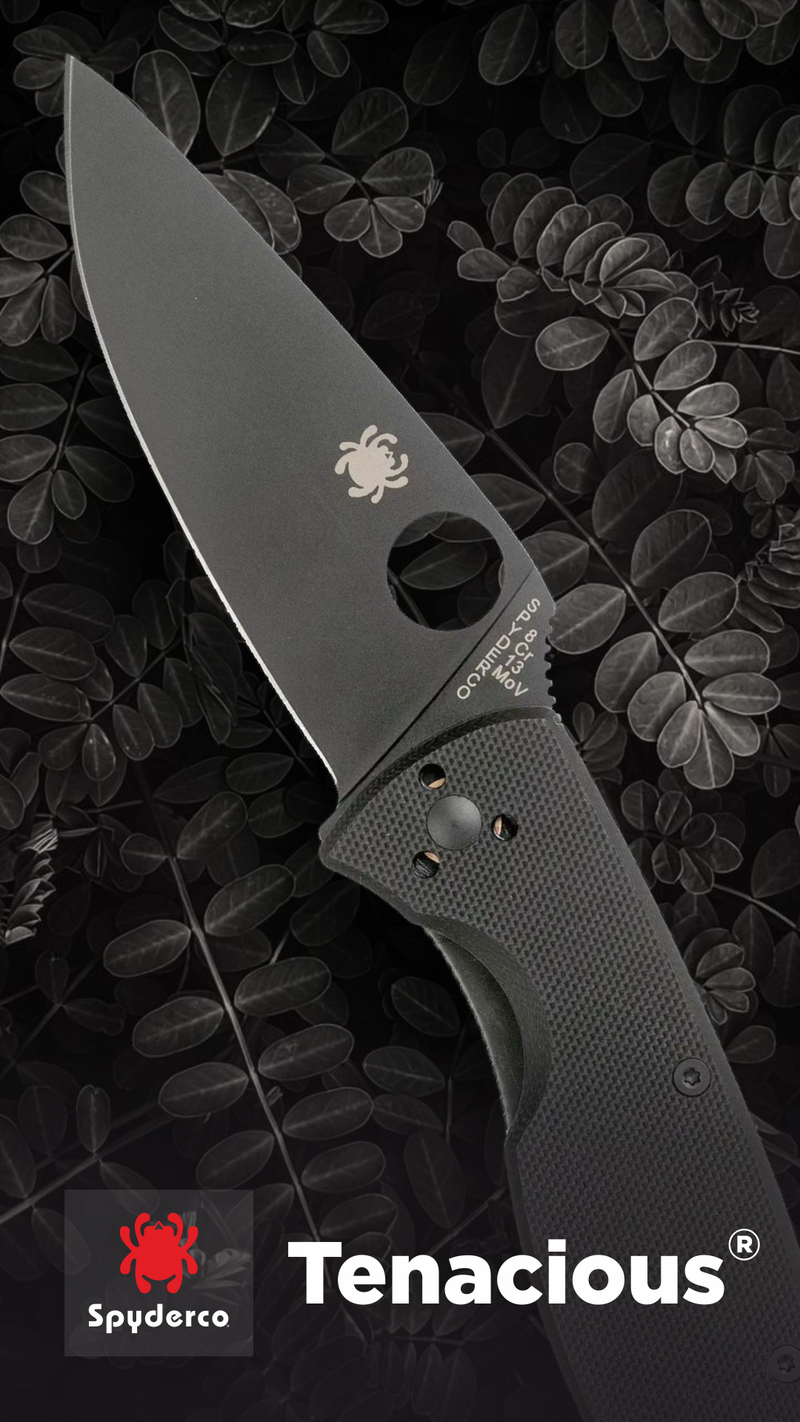 Spyderco Tenacious G-10 3.39" Plain Edge Black Oxide Folding Pocket Knife (C122GBBKP)