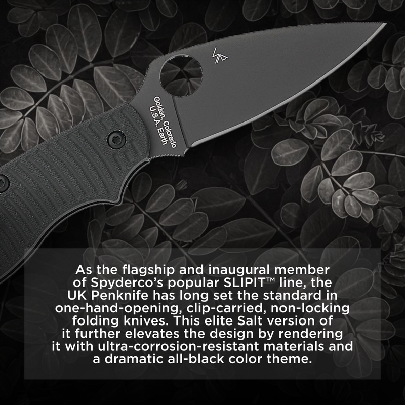 Spyderco UK Penknife Salt Black G-10 CPM MagnaCut 2.95" Plain Edge Black Blade Folding Pocket Knife (C94GMCBKP)