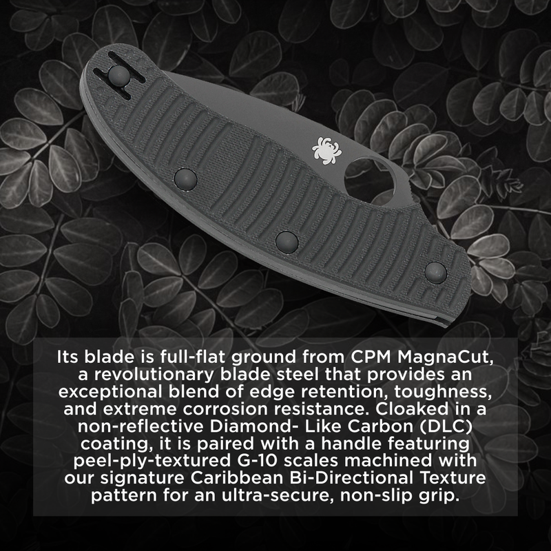 Spyderco UK Penknife Salt Black G-10 CPM MagnaCut 2.95" Plain Edge Black Blade Folding Pocket Knife (C94GMCBKP)