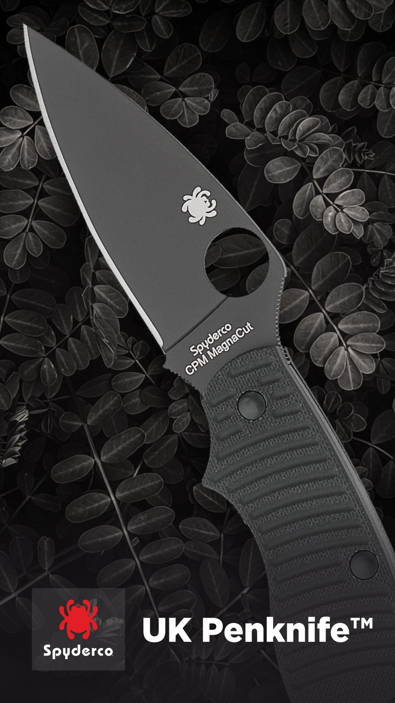 Spyderco UK Penknife Salt Black G-10 CPM MagnaCut 2.95" Plain Edge Black Blade Folding Pocket Knife (C94GMCBKP)