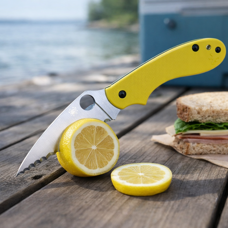Spyderco UK Penknife Salt Yellow CPM MagnaCut 3.95" Serrated Edge Folding Pocket Knife (C94SYL)