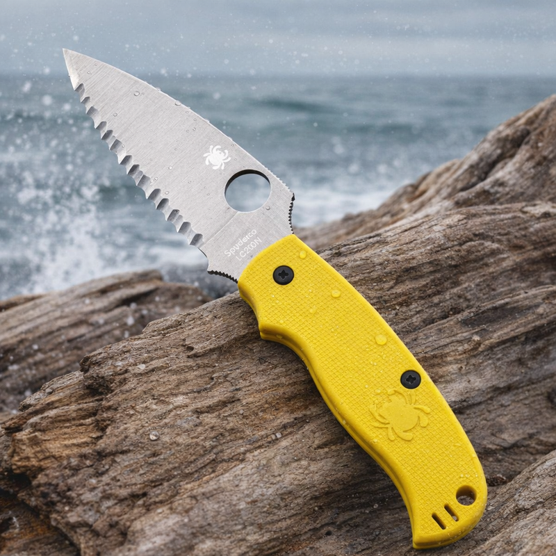 Spyderco UK Penknife Salt Yellow CPM MagnaCut 3.95" Serrated Edge Folding Pocket Knife (C94SYL)