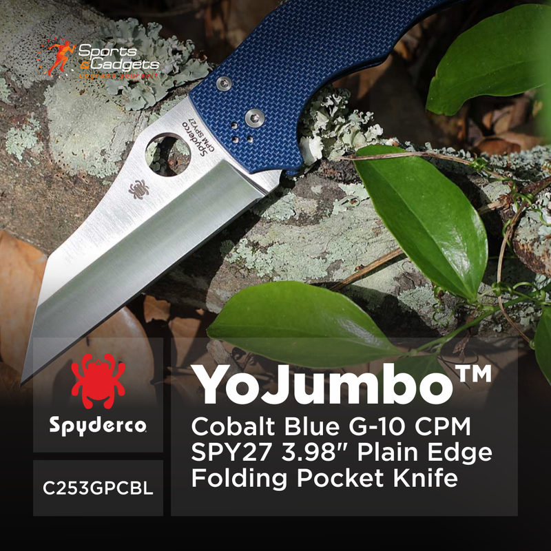 Spyderco Yojumbo Cobalt Blue G-10 CPM SPY27 3.98" Plain Edge Folding Pocket Knife (C253GPCBL)