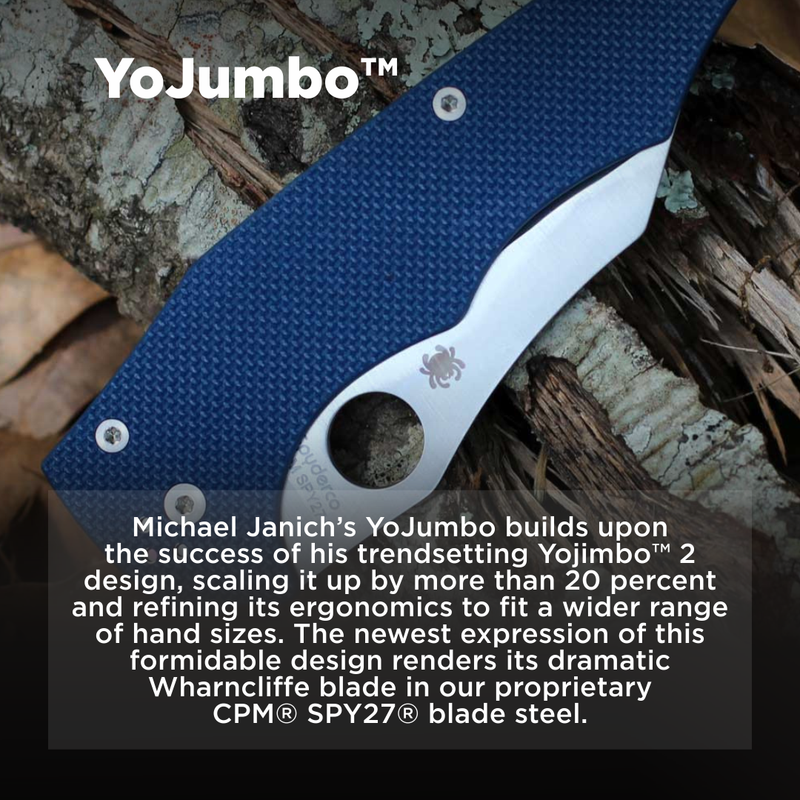 Spyderco Yojumbo Cobalt Blue G-10 CPM SPY27 3.98" Plain Edge Folding Pocket Knife (C253GPCBL)