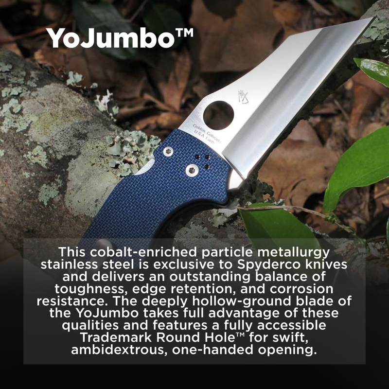 Spyderco Yojumbo Cobalt Blue G-10 CPM SPY27 3.98" Plain Edge Folding Pocket Knife (C253GPCBL)