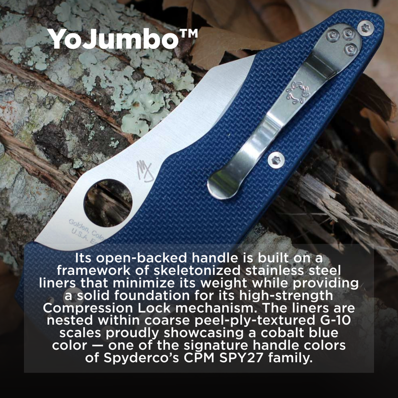 Spyderco Yojumbo Cobalt Blue G-10 CPM SPY27 3.98" Plain Edge Folding Pocket Knife (C253GPCBL)