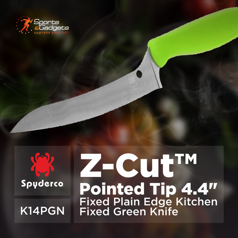Spyderco Z-Cut Pointed Tip 4.4" Fixed Plain Edge Kitchen Fixed Green Knife (K14PGN)