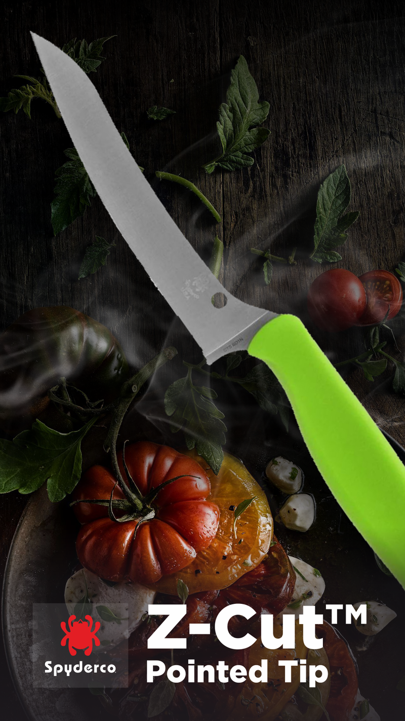 Spyderco Z-Cut Pointed Tip 4.4" Fixed Plain Edge Kitchen Fixed Green Knife (K14PGN)