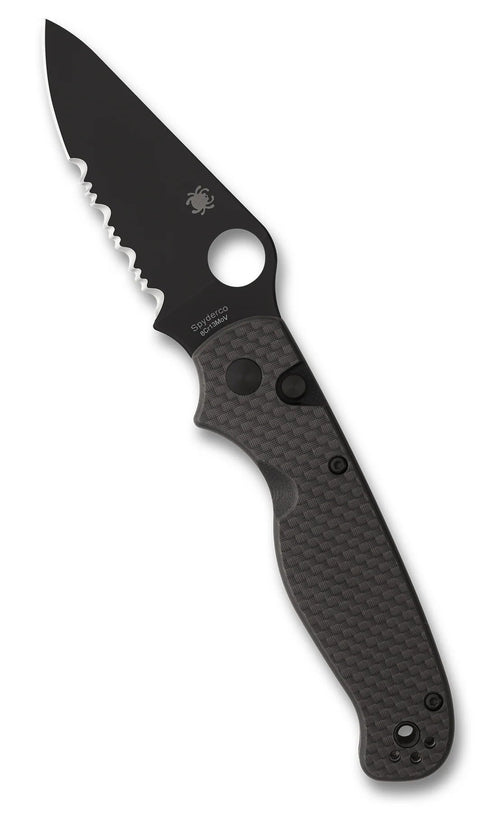 Spyderco ButtonUp Carbon Fiber 3.27" Combination Edge Black Oxide Folding Pocket Knife (C275CFPSBK)