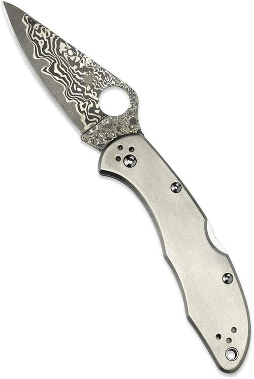 Spyderco Delica 4 Titanium Damascus 2.9" Plain Edge Folding Pocket Knife (C11TIPD)