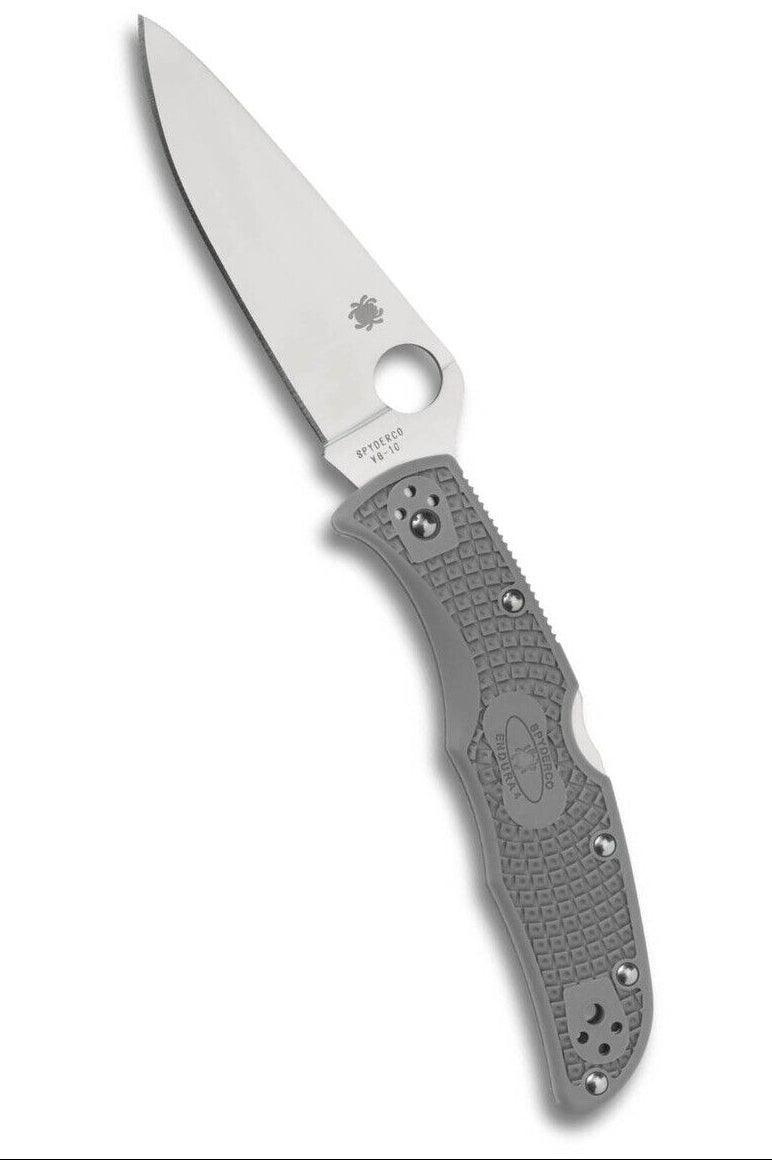Spyderco Endura 4 Lightweight Flat Ground 3.8" Plain Edge Folding Pocket Knife, Gray (C10FPGY)