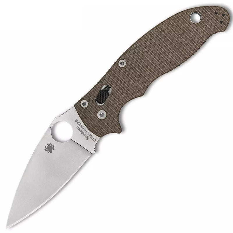 Spyderco Manix 2 Brown Canvas Micarta CPM CRU-WEAR 3.37" Plain Edge Folding Pocket Knife (C101MPCW2)