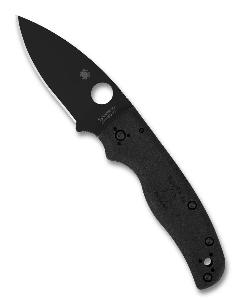 Spyderco Shaman Lightweight 3.58" Black Plain Edge Folding Pocket Knife (C229PBBK)