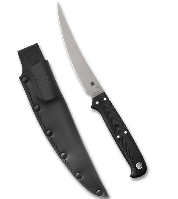 Spyderco Shelter Cove Fixed Blade Fillet Knife by Phil Wilson, 8Cr17MoV Steel, G-10 Handle, Leather Sheath (FB52GP)