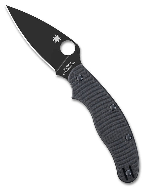 Spyderco UK Penknife Salt Black G-10 CPM MagnaCut 2.95" Plain Edge Black Blade Folding Pocket Knife (C94GMCBKP)