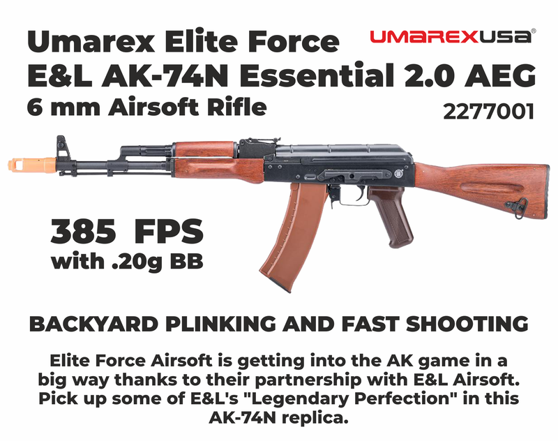 Umarex Elite Force E&L AK-74N Essential 2.0 AEG 6 mm Airsoft Rifle (2277001) w/ Battery & Charger & BBs Bundle